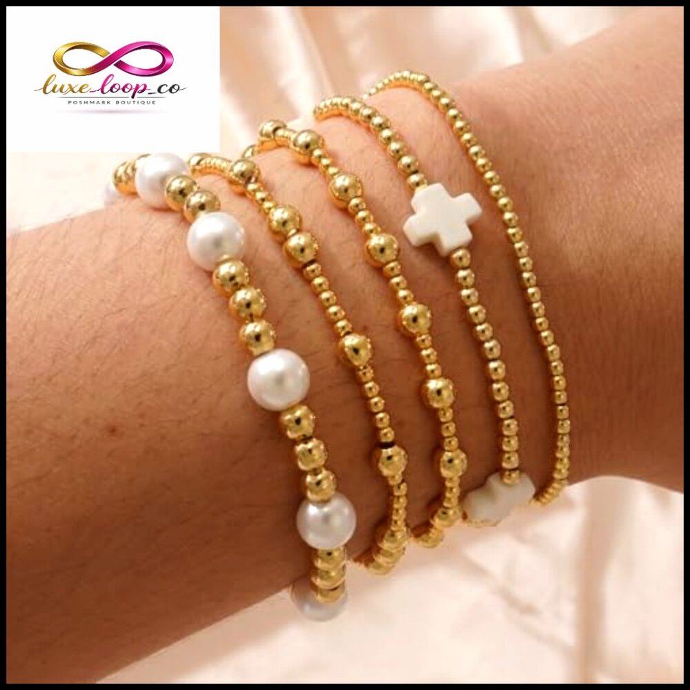 Gold Beaded Stretch Bracelets Stackable Boho Chri… - image 2